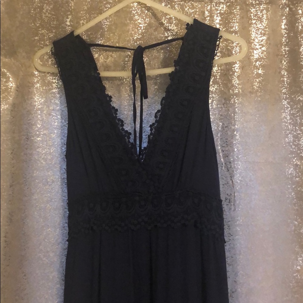 Navy Blue Lace detail Maxi Dress